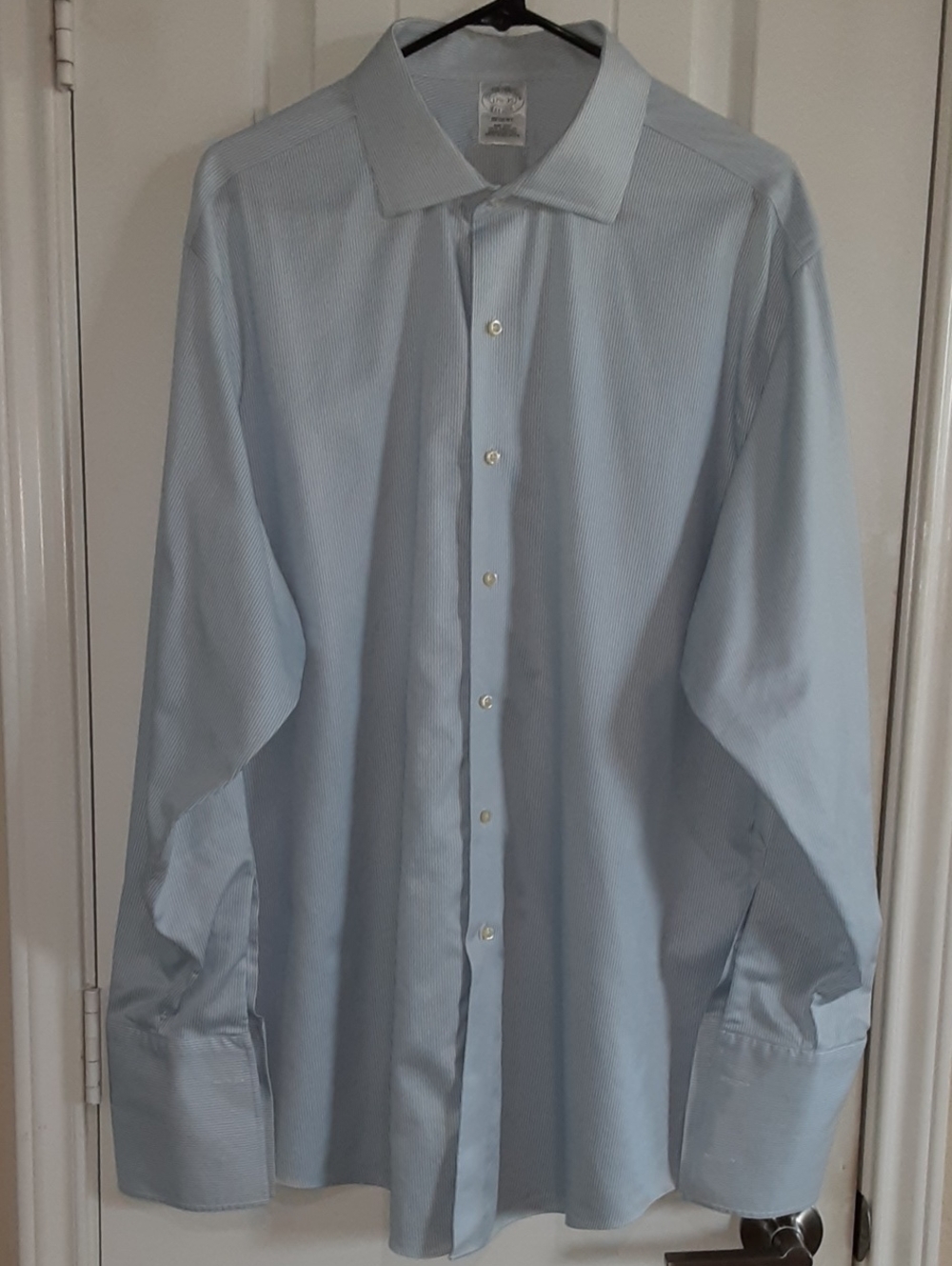 Brooks Brothers Regent Fit Dress Shirt 17.5 35 Blue White Striped French Cuff